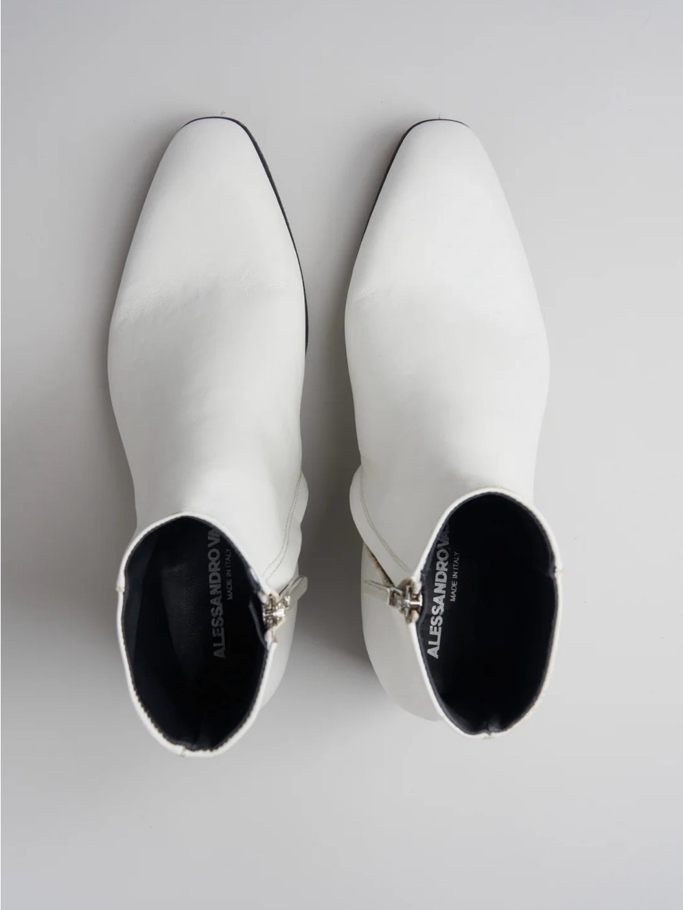 Alessandro Vasini White Leather Ankle Booties With Side Zip